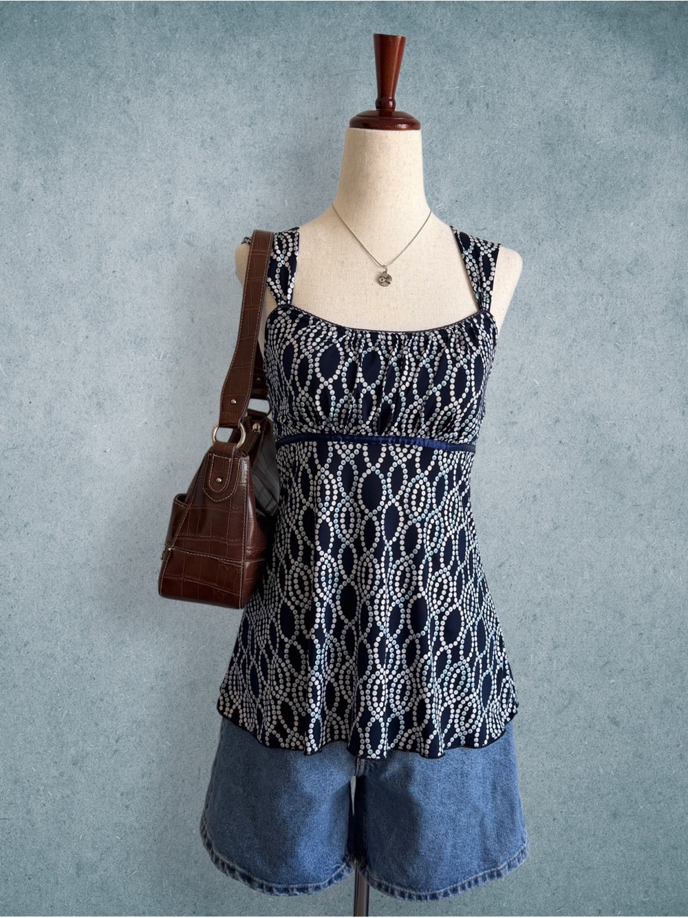 navy blue polka dot babydoll blouse - size s